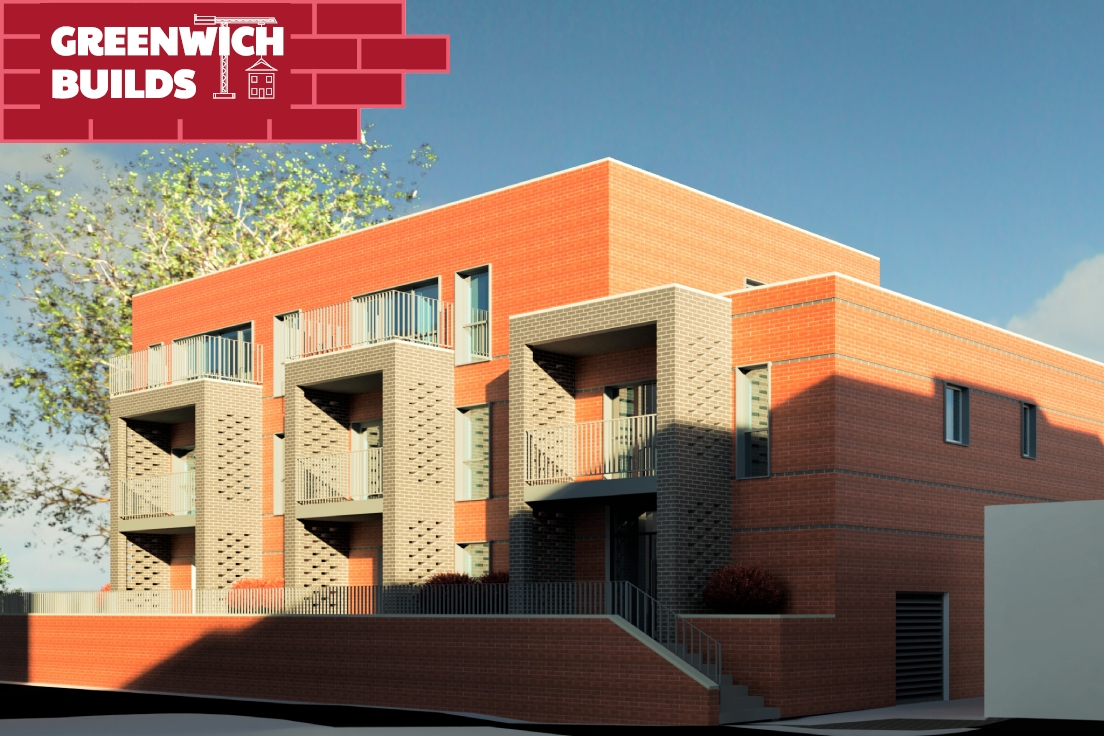 A computer generated image showing the proposed three-storey block of flats in red brick,