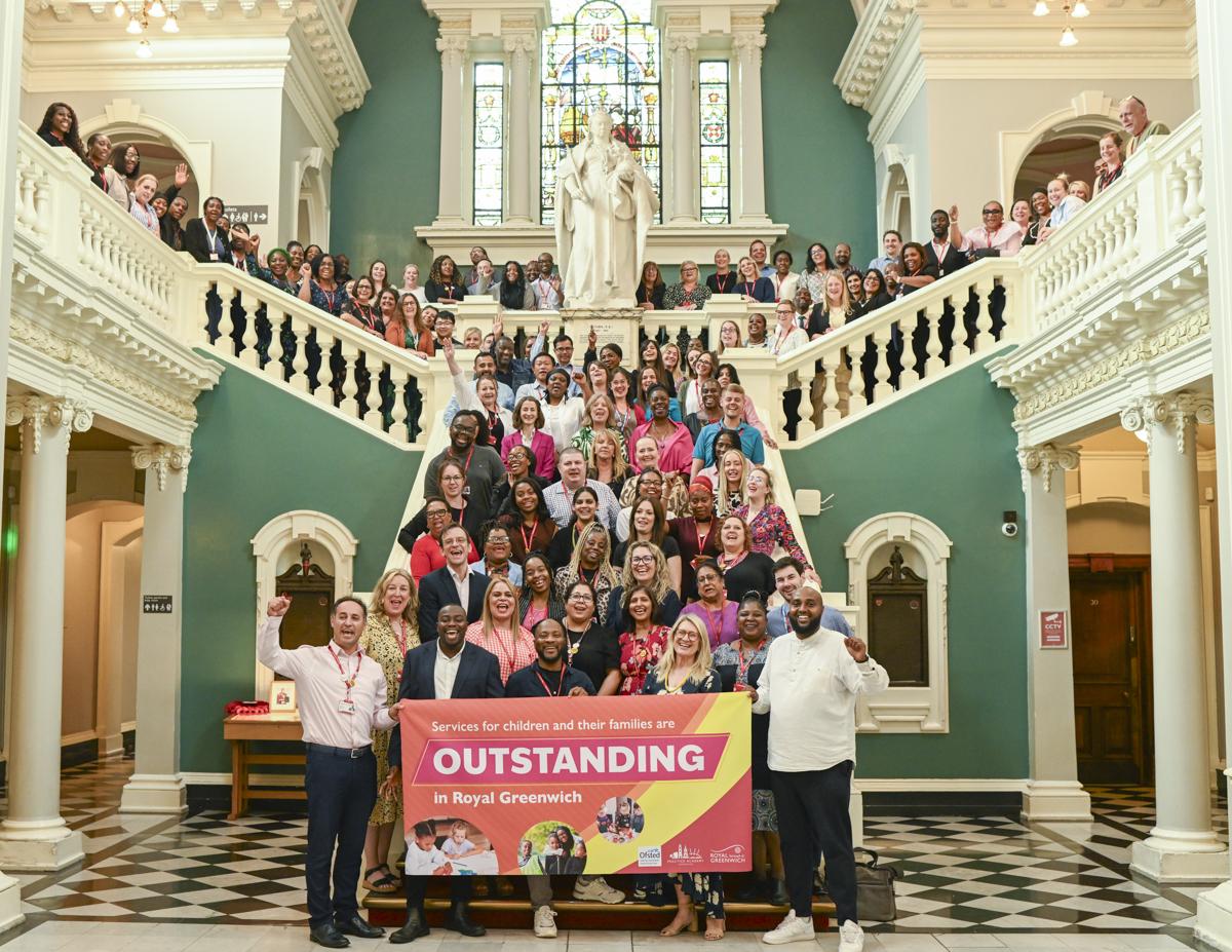 Cllrs Anthony Okereke and Adel Khaireh with members of the Council's Children's Services, celebrating the 'outstanding' Ofsted result