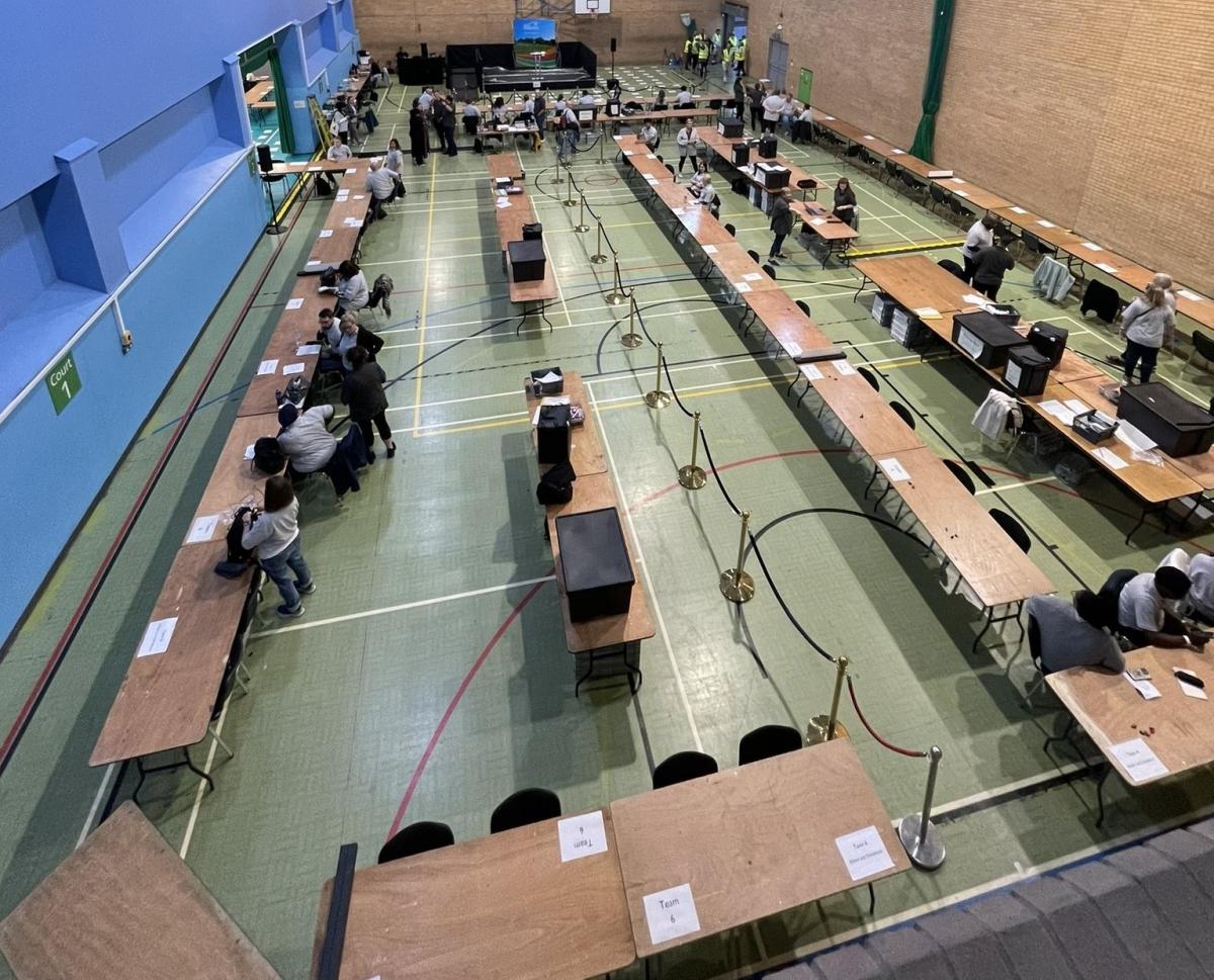 A photo take on election day of the count set up in Waterfront Leisure Centre.