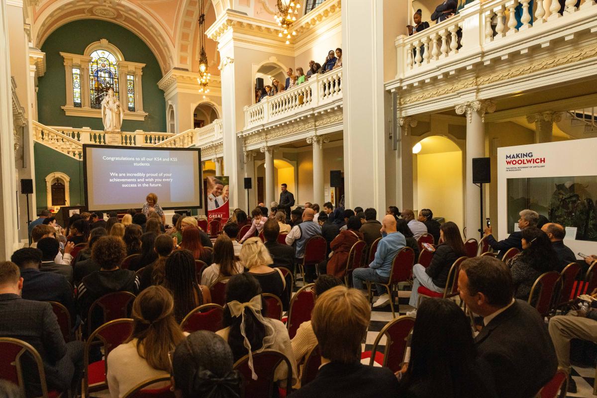 Awards at Woolwich Town Hall. Photo is taken of the crowd from the back of the room.