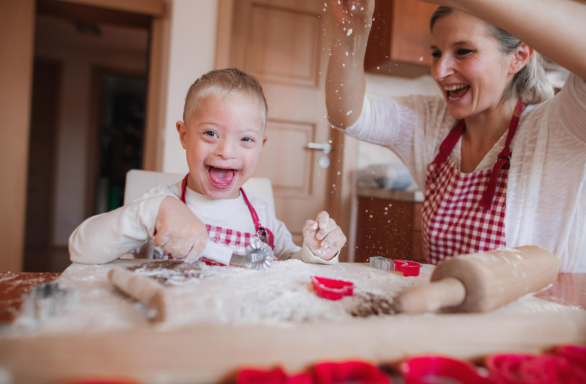 Child and adult baking.