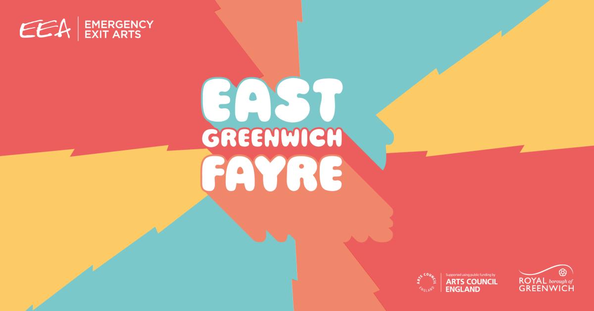 A bright poster promoting the East Greenwich Fayre