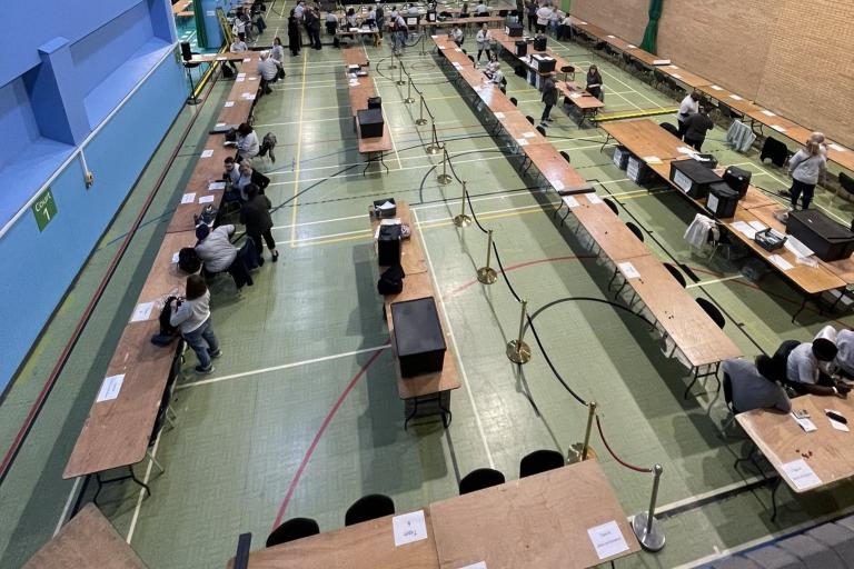 A photo take on election day of the count set up in Waterfront Leisure Centre.