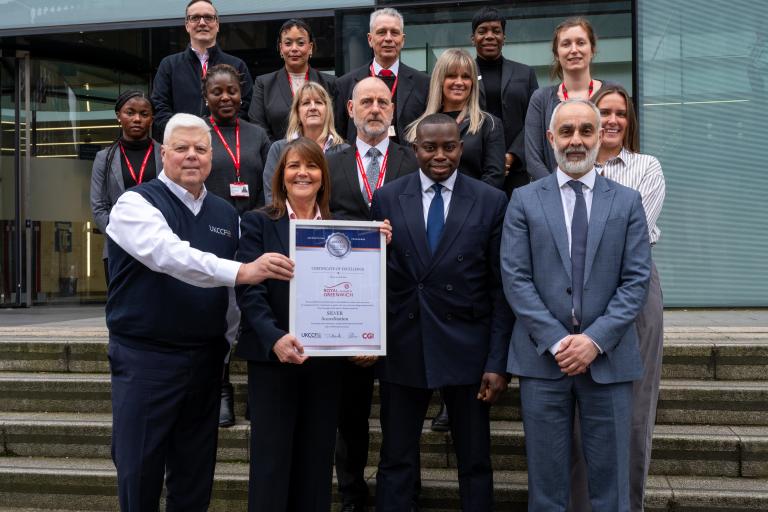 Contact Centre staff stood with UKCCF representative and the Leader of the Council, Cllr Anthony Okereke