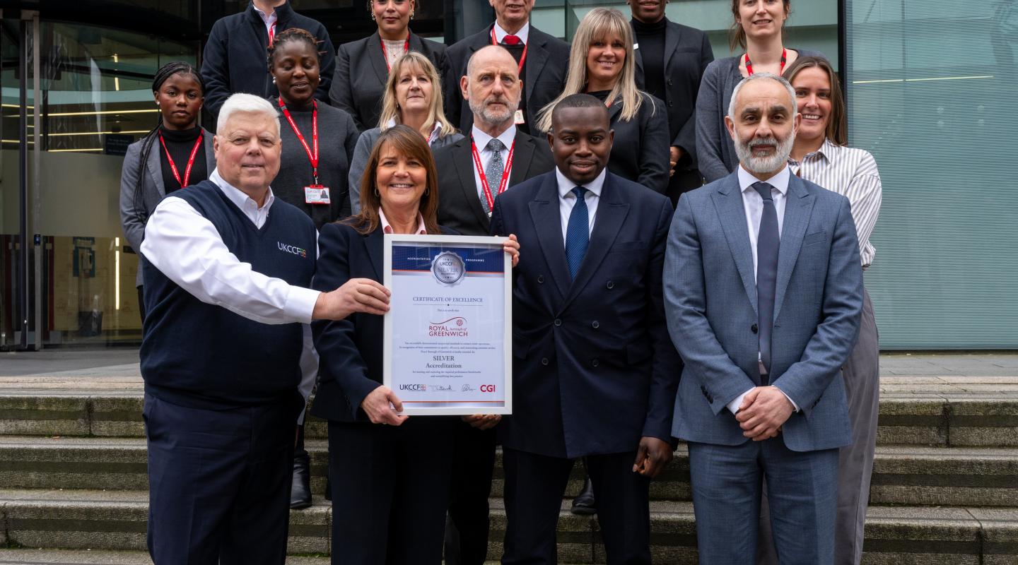 Contact Centre staff stood with UKCCF representative and the Leader of the Council, Cllr Anthony Okereke